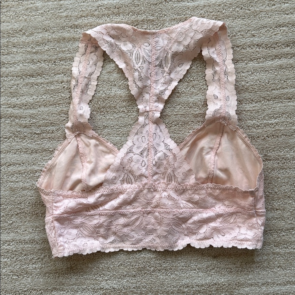 Intimately Free People Racerback Bralette Women's Lace Galloon Size Small Pink - Picture 2 of 15